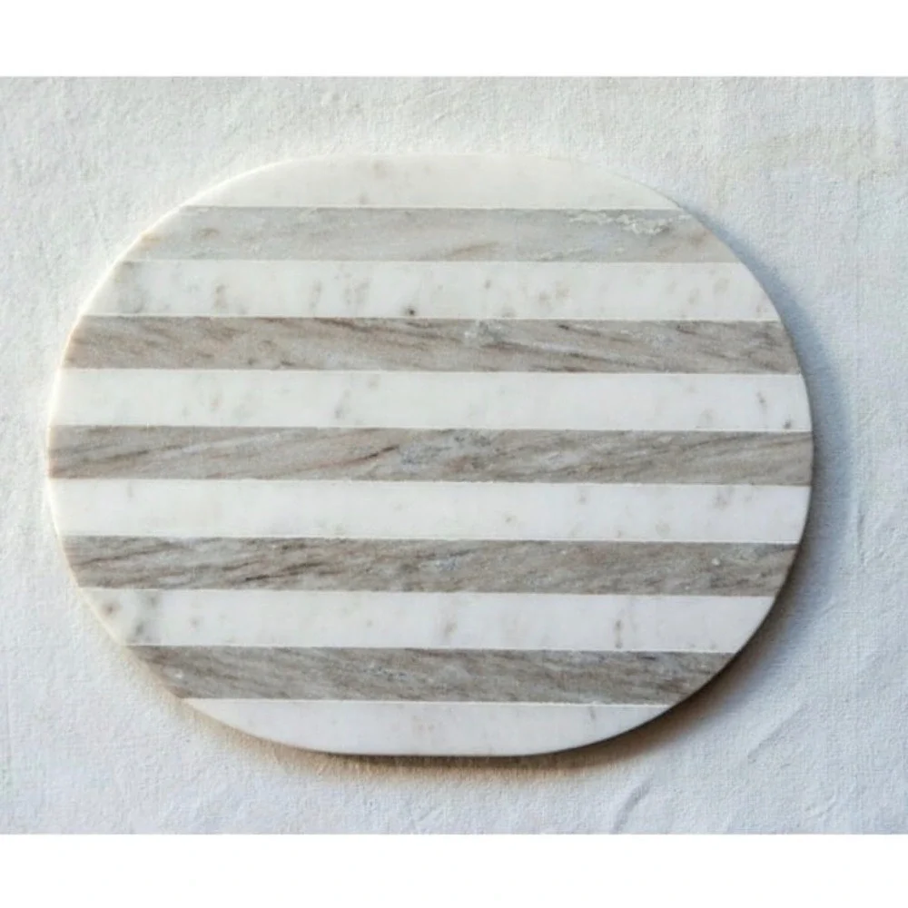 15x12 Marble Cheese Cutting Board Grey White Striped Oval Food Safe Serving Tray